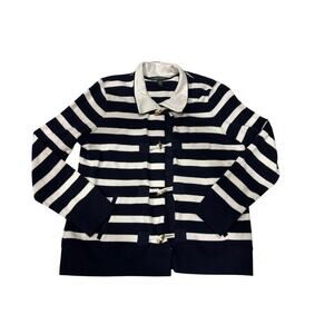 Lauren Ralph Lauren Navy & White Striped Rope Toggle Cardigan SZ L